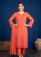 Coral Orange Edit Luxury Embroidered Chiffon 3PC Kurta Set