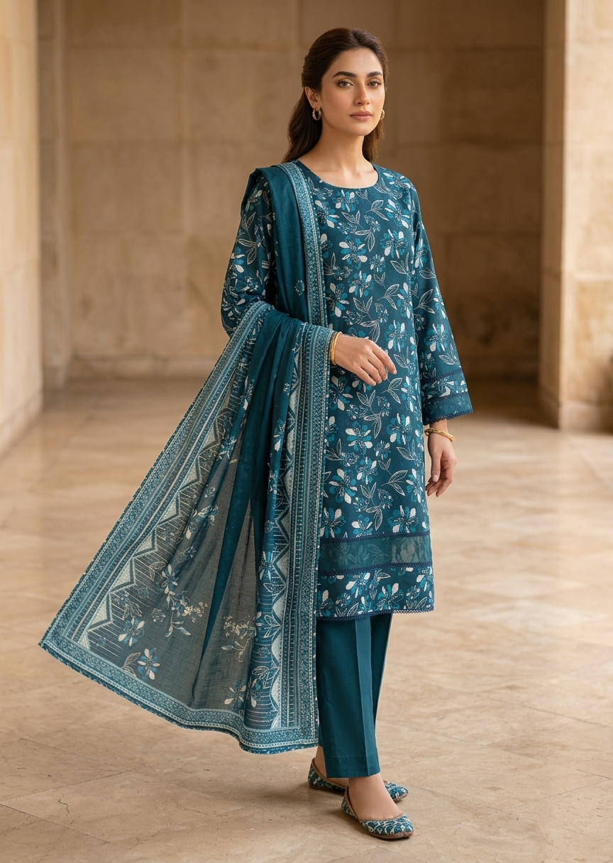 3 Piece Printed Lawn Suit - Stitched