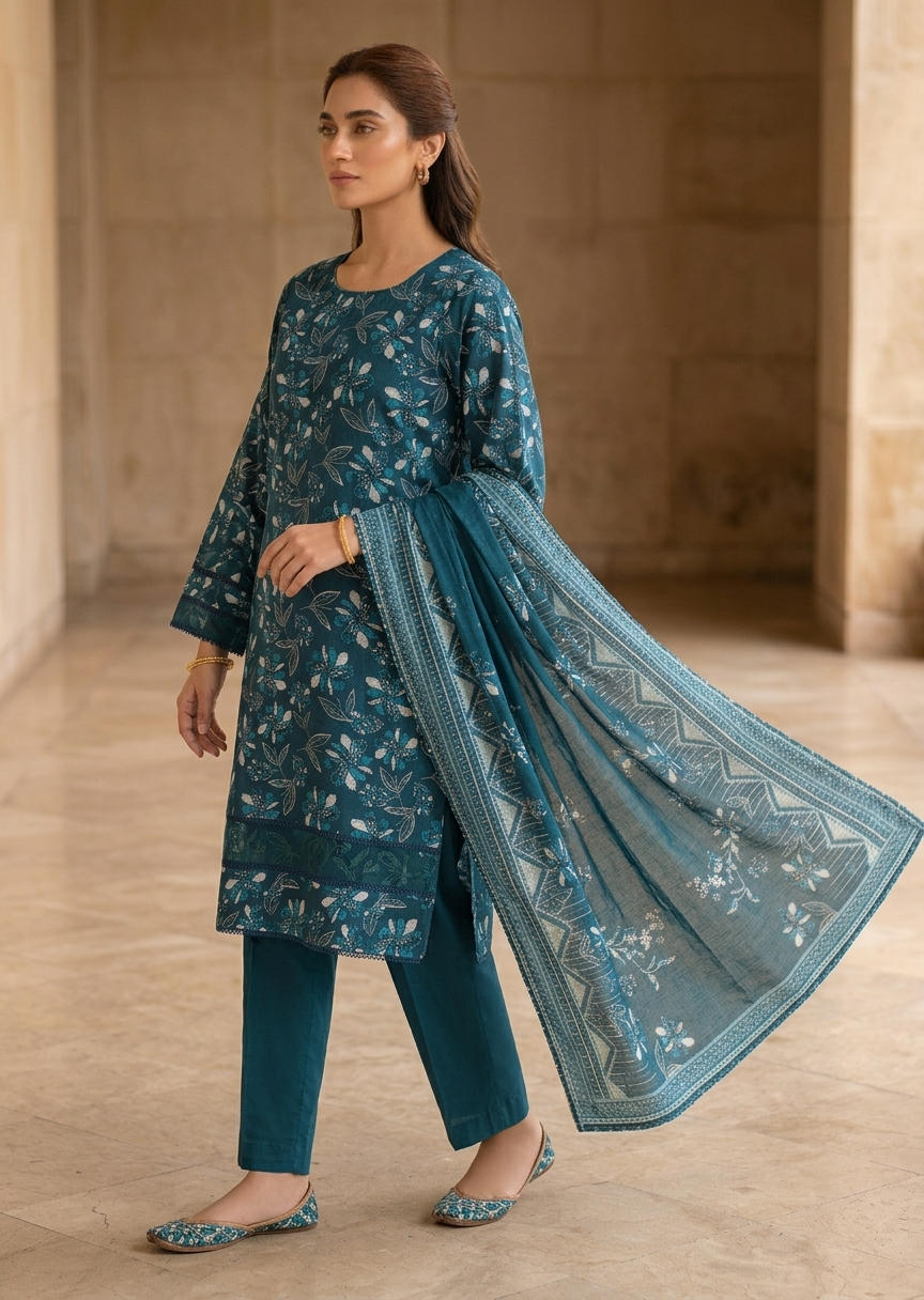 3 Piece Printed Lawn Suit - Stitched