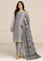 Smoky Grace – Grey Designer Silk 3PC Dress