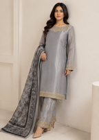 Smoky Grace – Grey Designer Silk 3PC Dress