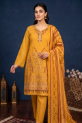 Deep Amber Yellow – Premium Unstitched Embroidered Lawn 3PC Dress with Chiffon Dupatta