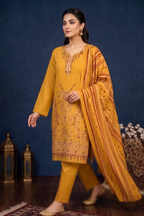 Deep Amber Yellow – Premium Unstitched Embroidered Lawn 3PC Dress with Chiffon Dupatta