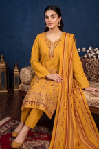 Deep Amber Yellow – Premium Unstitched Embroidered Lawn 3PC Dress with Chiffon Dupatta
