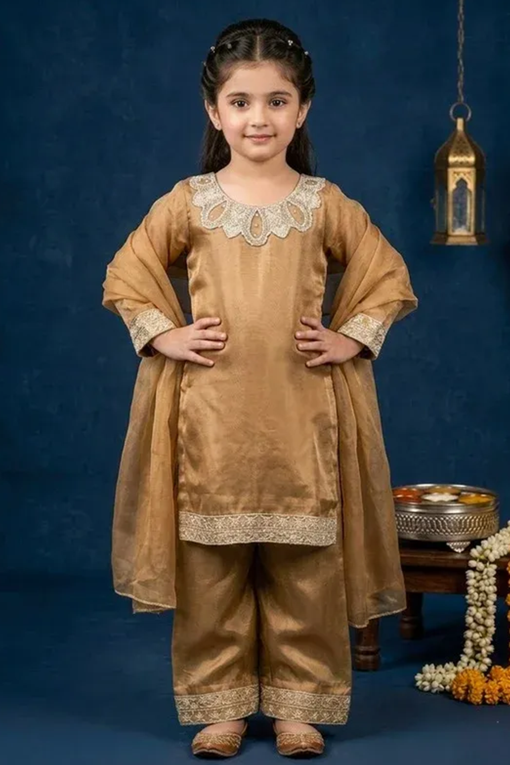 Golden Gleam – Kids Luxury Silk 3PC Dress