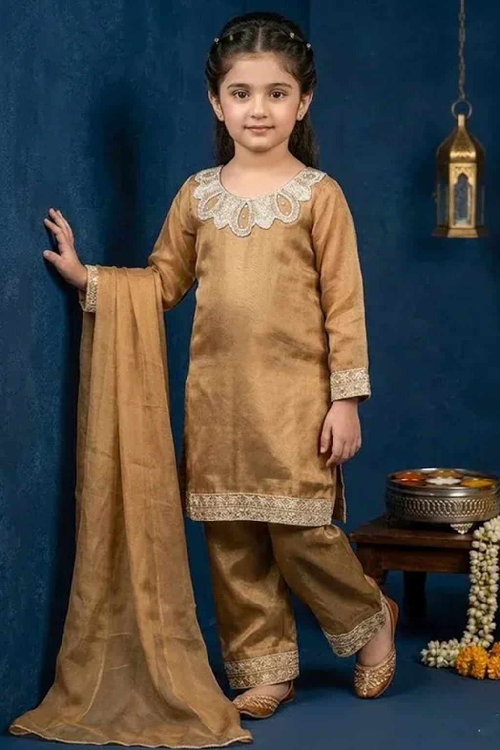 Golden Gleam – Kids Luxury Silk 3PC Dress