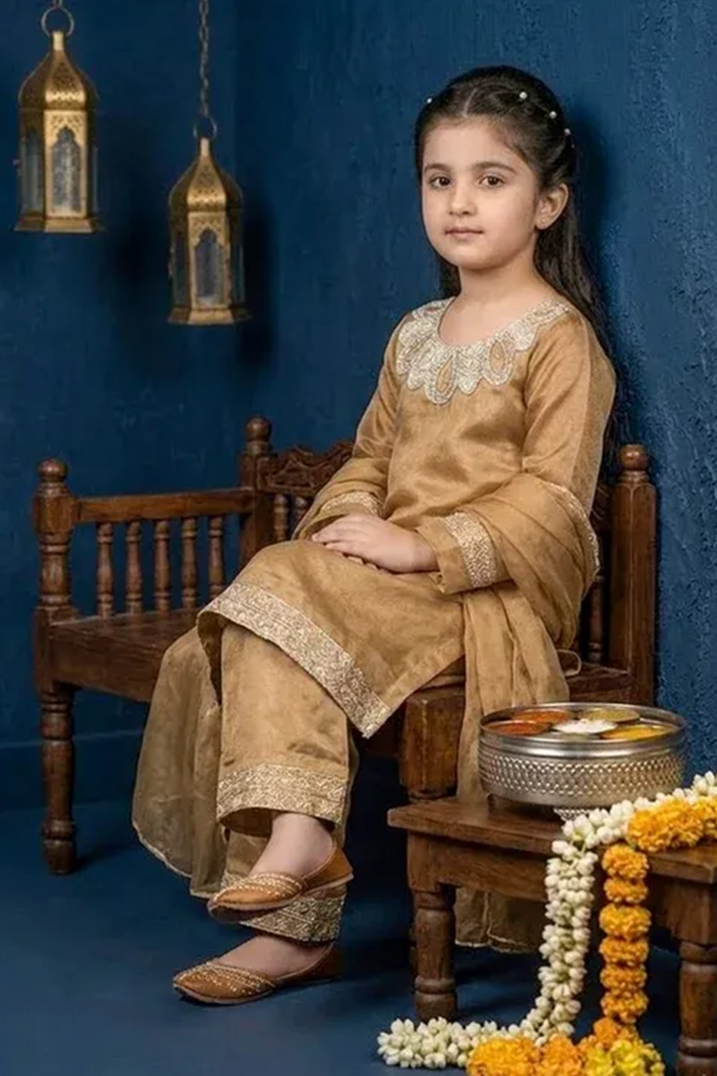 Golden Gleam – Kids Luxury Silk 3PC Dress