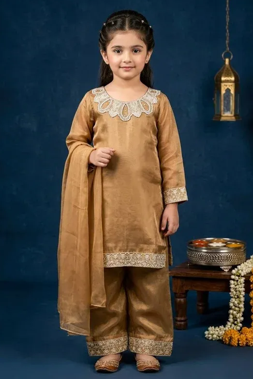 Golden Gleam – Kids Luxury Silk 3PC Dress