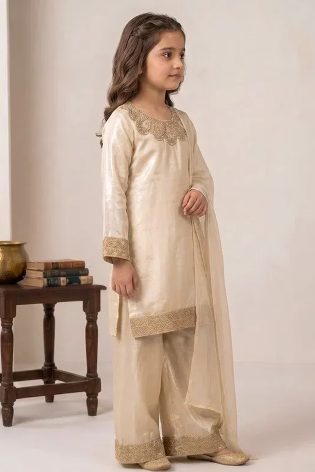 Light Beige – Kids Luxury Silk 3PC Dress