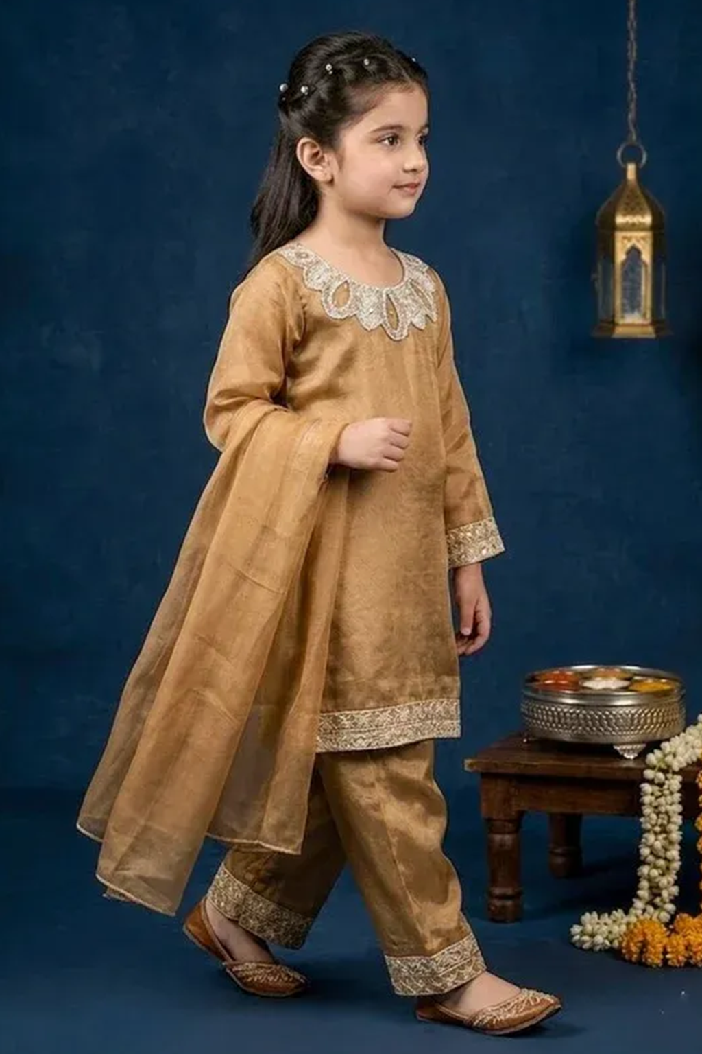 Golden Gleam – Kids Luxury Silk 3PC Dress