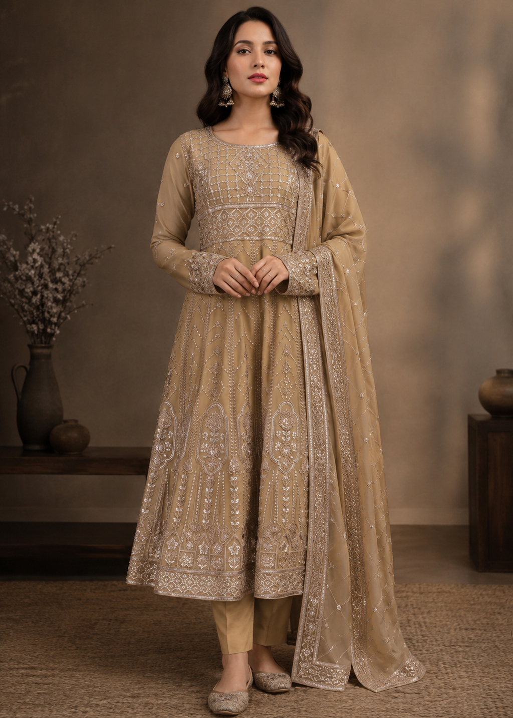 Desert Dusk – Camel Brown Luxury 3PC Maxi Dress