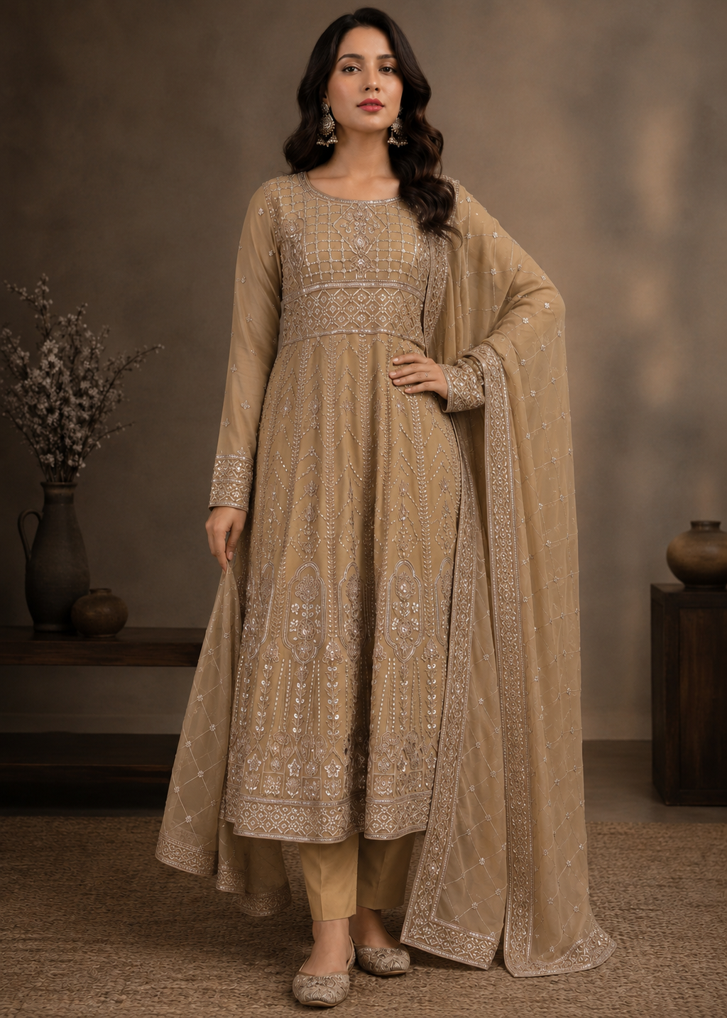 Desert Dusk – Camel Brown Luxury 3PC Maxi Dress