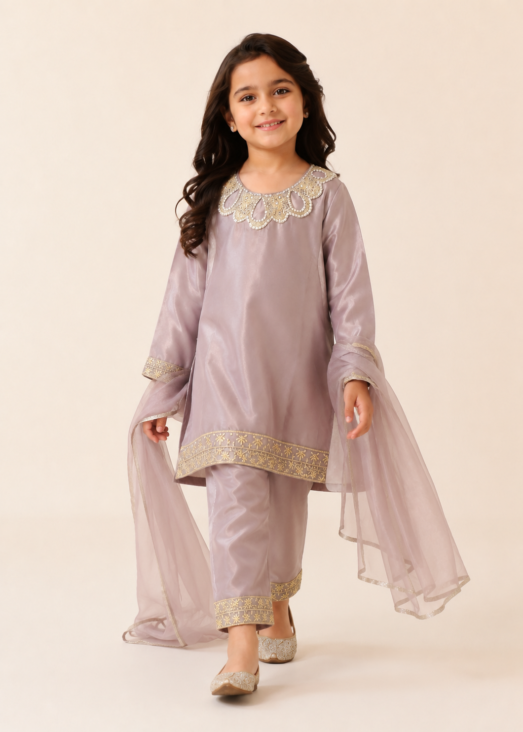 Pinkish Mauve Belle – Premium Silk Kids 3PC Dress
