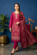 Deep Magenta – Premium Unstitched Embroidered Lawn 3PC Dress with Printed Dupatta