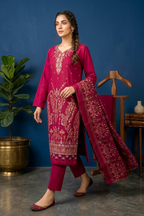 Deep Magenta – Premium Unstitched Embroidered Lawn 3PC Dress with Printed Dupatta