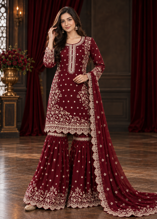 Rang-o-Noor — Laal Anmol Maroon Festive Gharara
