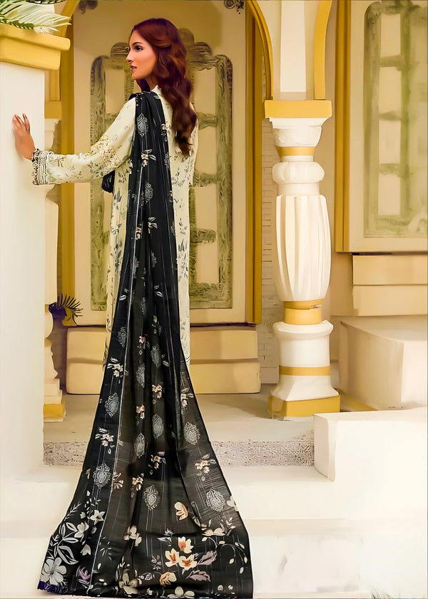 Butter Cream Linen 3 PC Dress – Diamond Dupatta & Handcrafted Embroidery