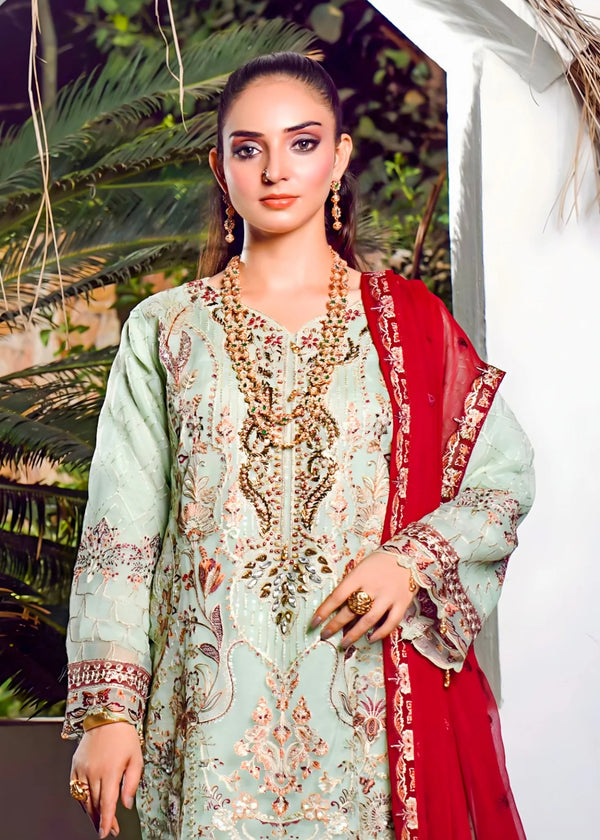 Tea Green Organza – Fully Embroidered 3 PC Set
