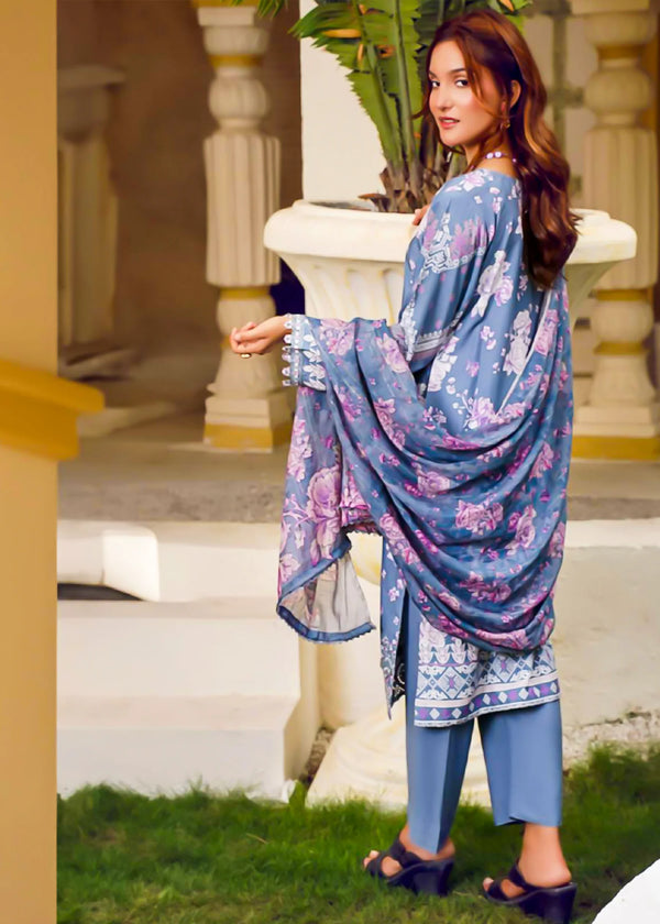 Purple Ash Embroidered Linen 3 PC Dress