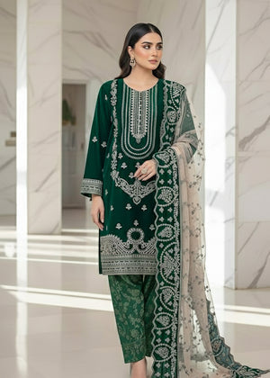Classic Dark Green Velvet Embroidered Ensemble