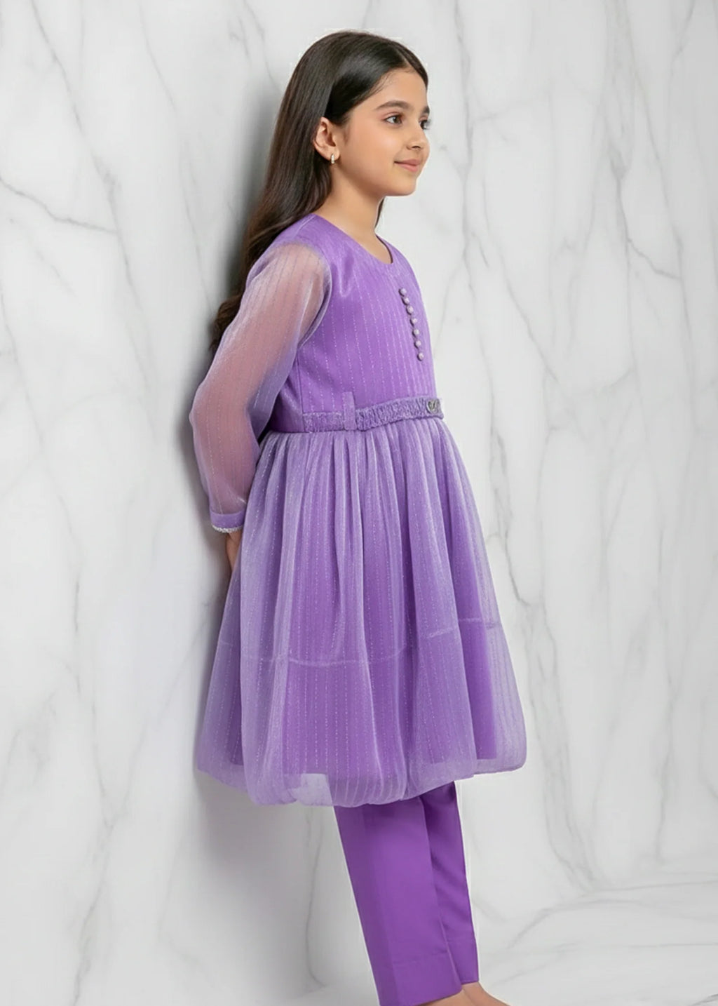Festive Minis – Light Purple Stonework Sheesha Silk Frock
