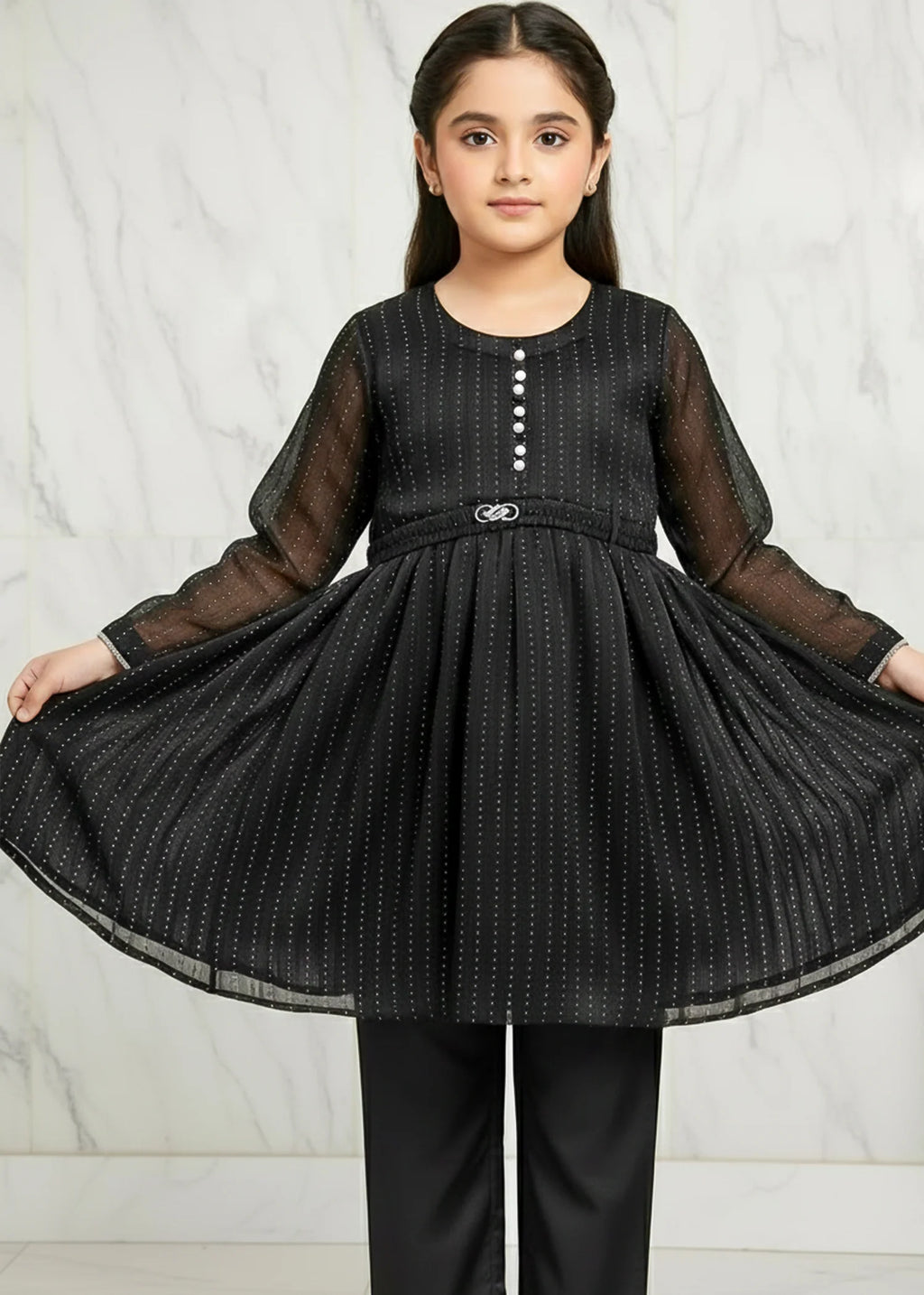 Festive Minis | Black Sheesha Silk Embellished Frock