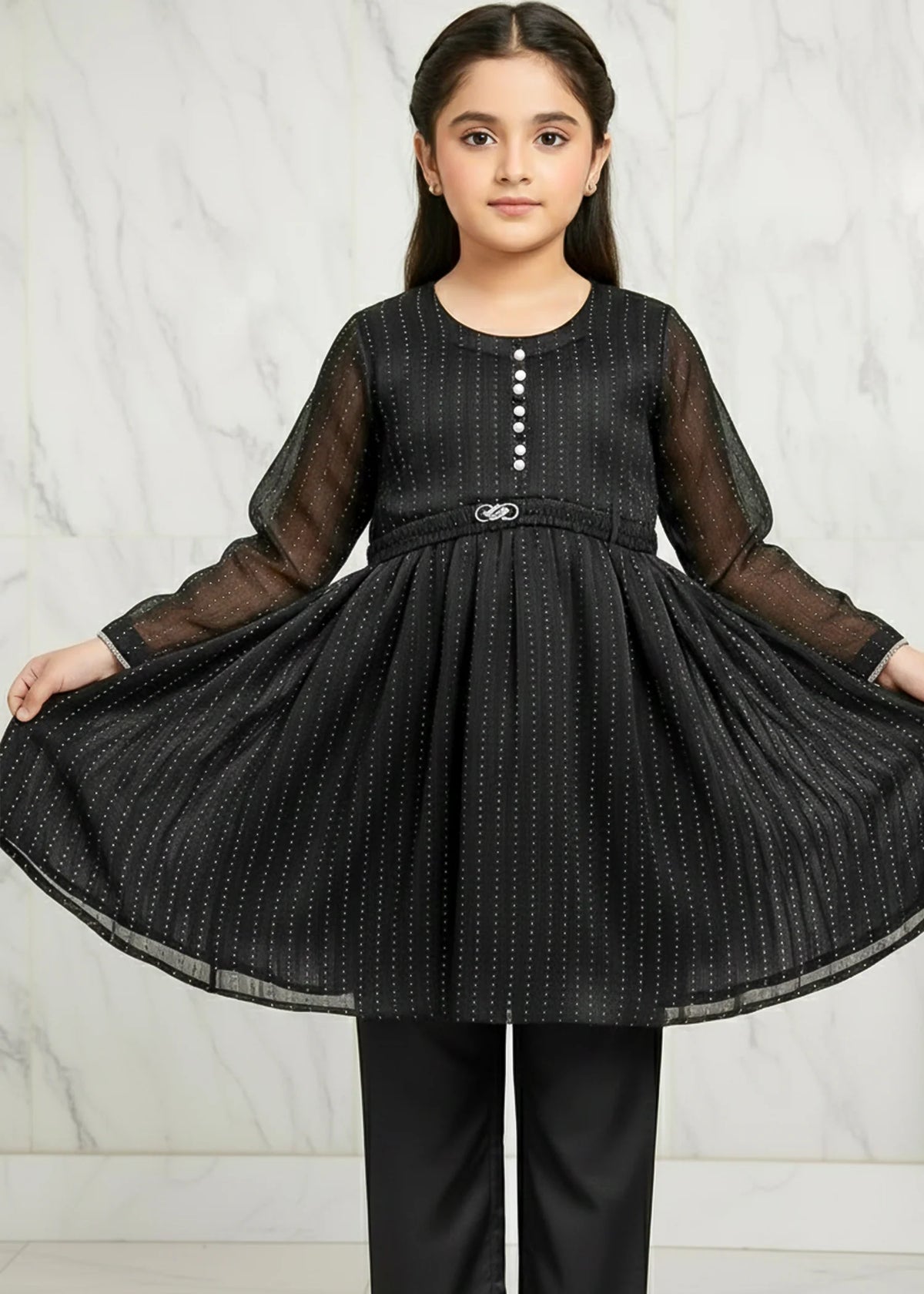 Festive Minis | Black Sheesha Silk Embellished Frock