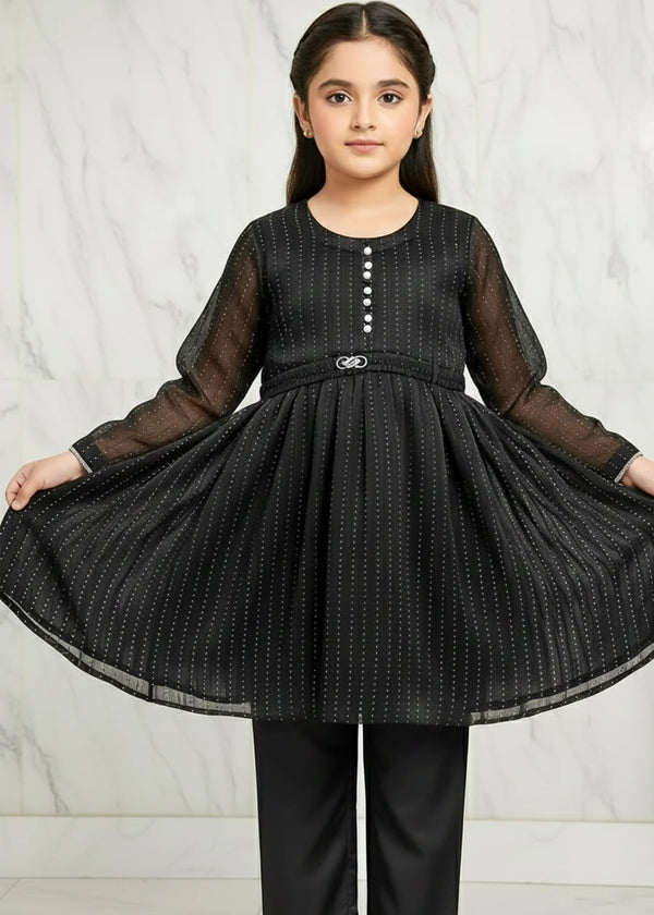 Festive Minis | Black Sheesha Silk Embellished Frock