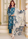 Premium Teal Linen Embroidered 3 PC Ensemble