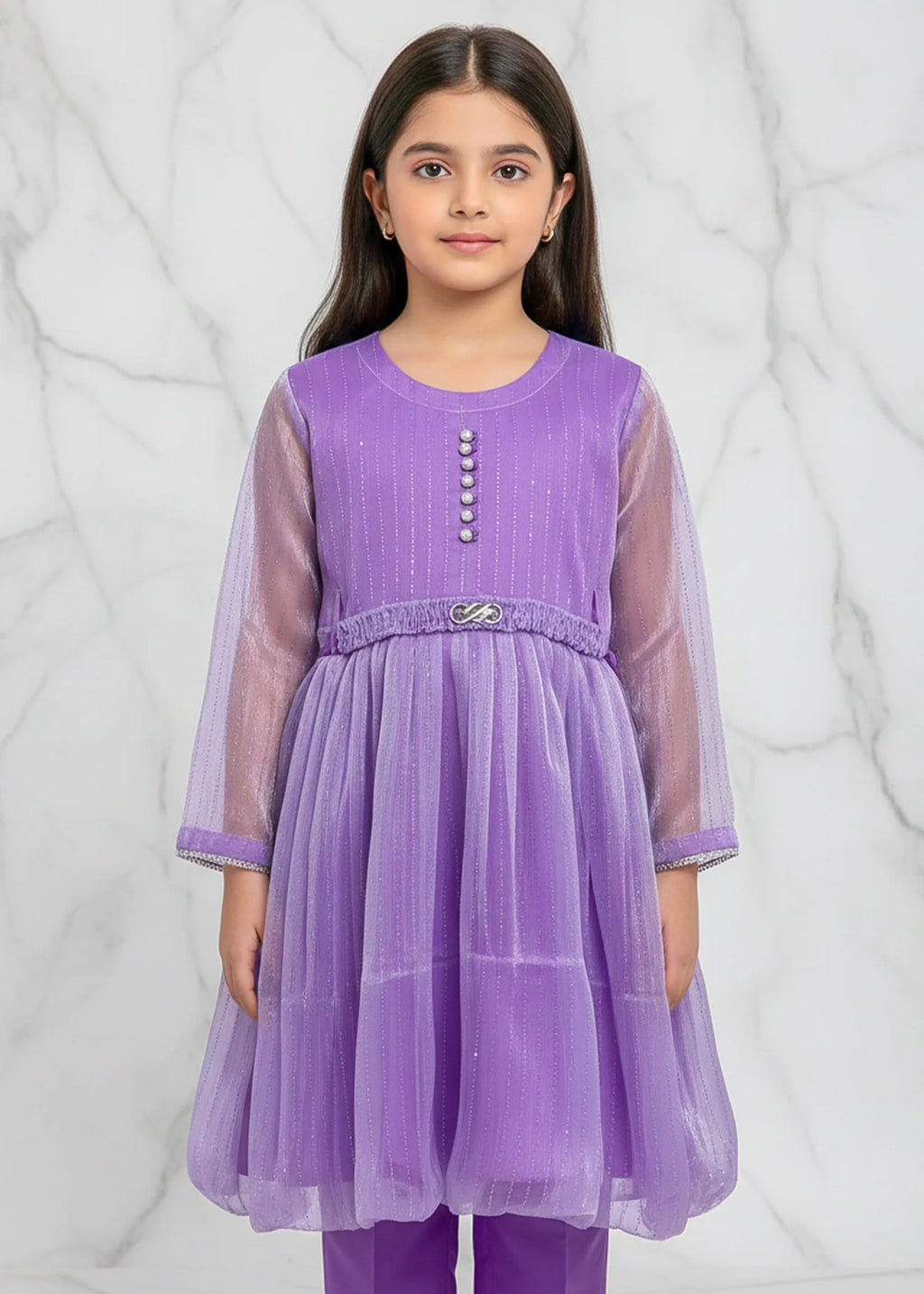 Festive Minis – Light Purple Stonework Sheesha Silk Frock