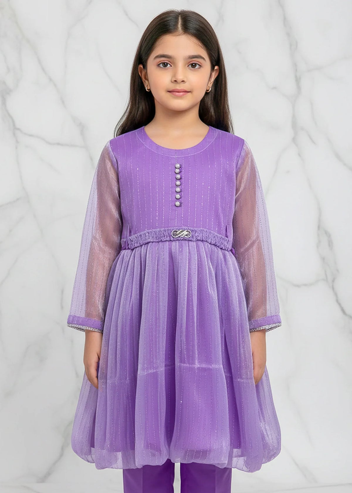 Festive Minis – Light Purple Stonework Sheesha Silk Frock