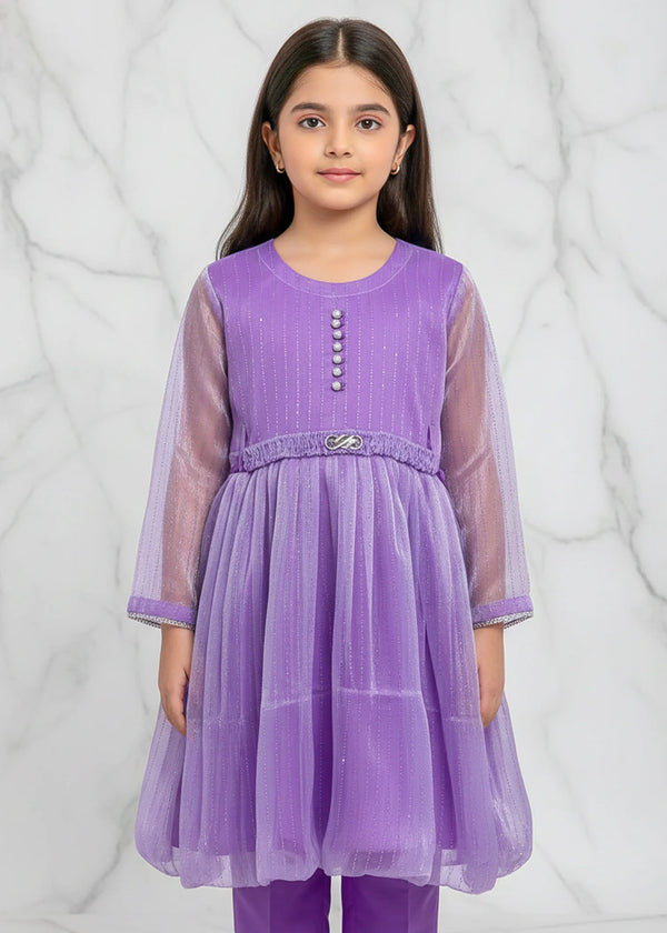 Festive Minis – Light Purple Stonework Sheesha Silk Frock