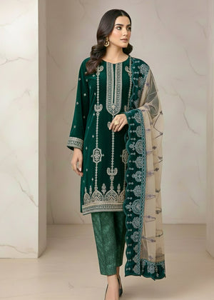 Opulent Teal Velvet Embroidered Occasion Wear