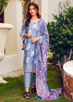 Purple Ash Embroidered Linen 3 PC Dress