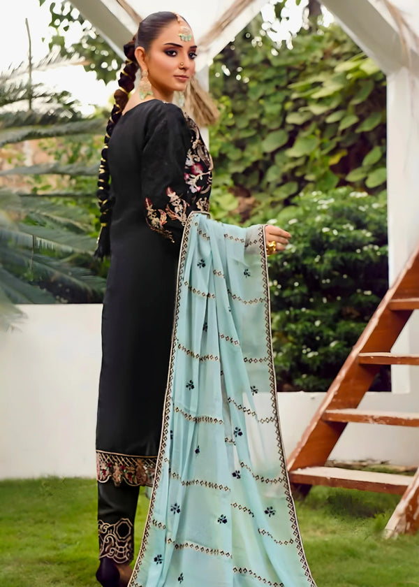 Luxury Black Organza Embroidered 3 PC