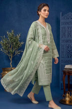 Soft Sage Green – Premium Unstitched Embroidered Lawn 3PC Dress with Chiffon Dupatta