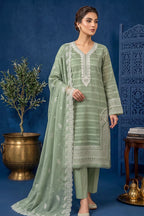 Soft Sage Green – Premium Unstitched Embroidered Lawn 3PC Dress with Chiffon Dupatta