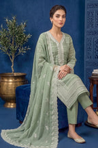 Soft Sage Green – Premium Unstitched Embroidered Lawn 3PC Dress with Chiffon Dupatta