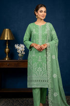 Pale Mint Green – Premium Unstitched Embroidered Lawn 3PC Dress with Chiffon Dupatta