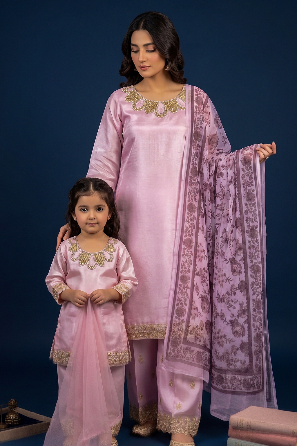 Blush Harmony – Mommy & Me Luxury Silk 3PC Matching Set