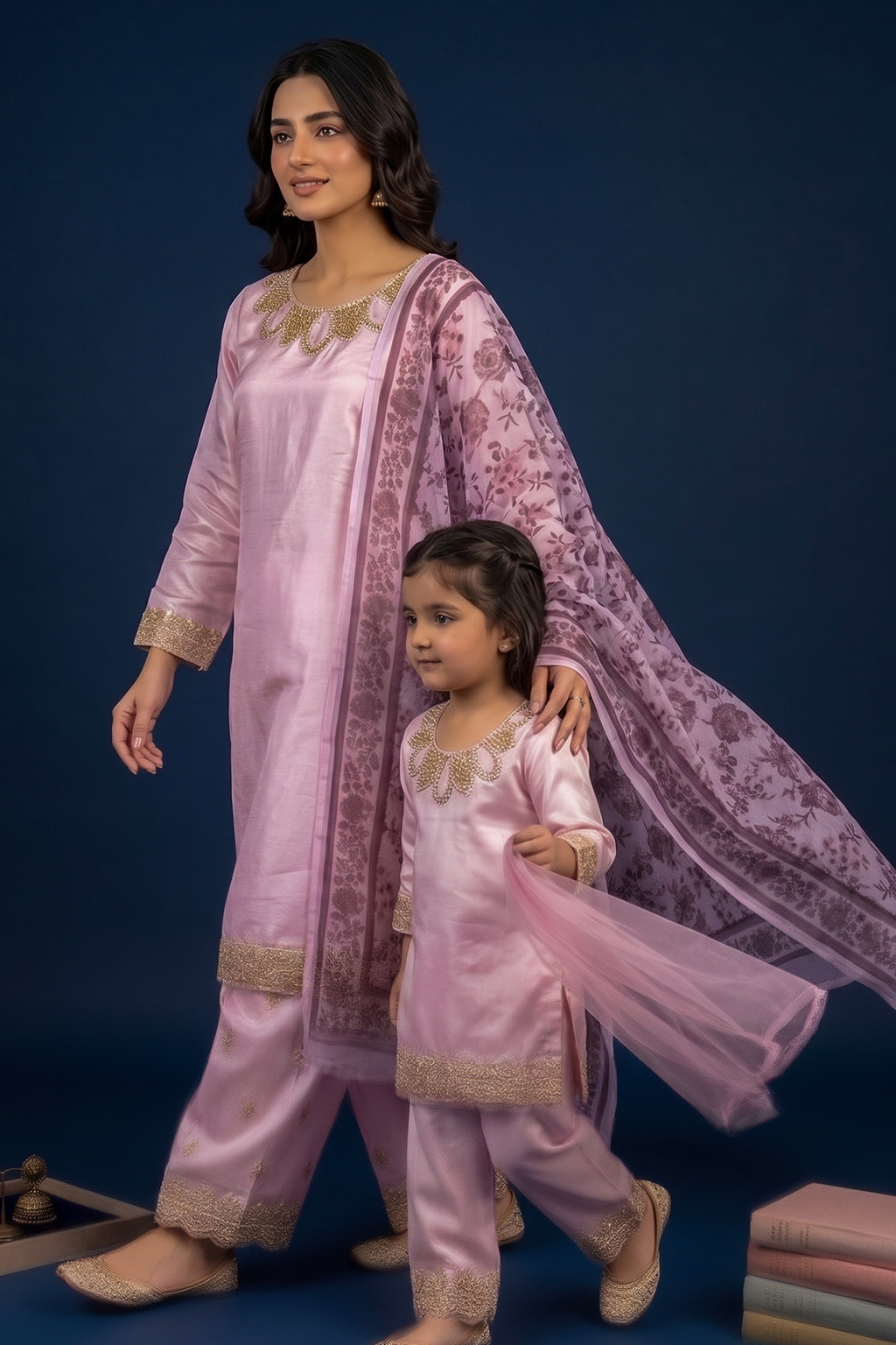 Blush Harmony – Mommy & Me Luxury Silk 3PC Matching Set