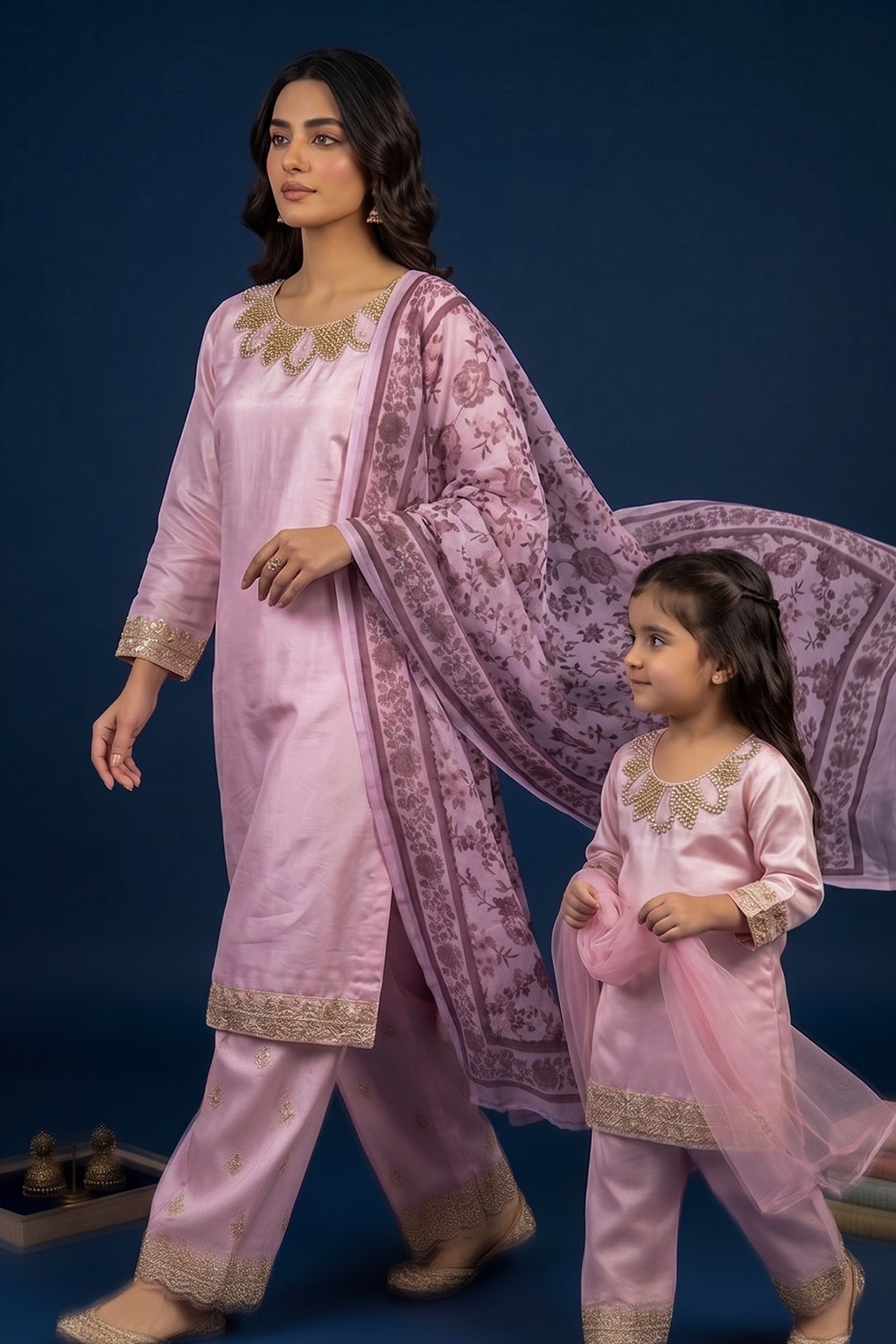 Blush Harmony – Mommy & Me Luxury Silk 3PC Matching Set