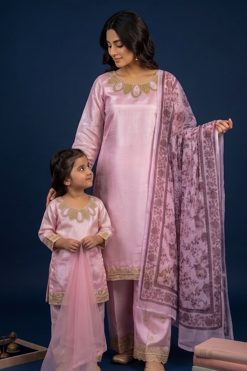 Blush Harmony – Mommy & Me Luxury Silk 3PC Matching Set