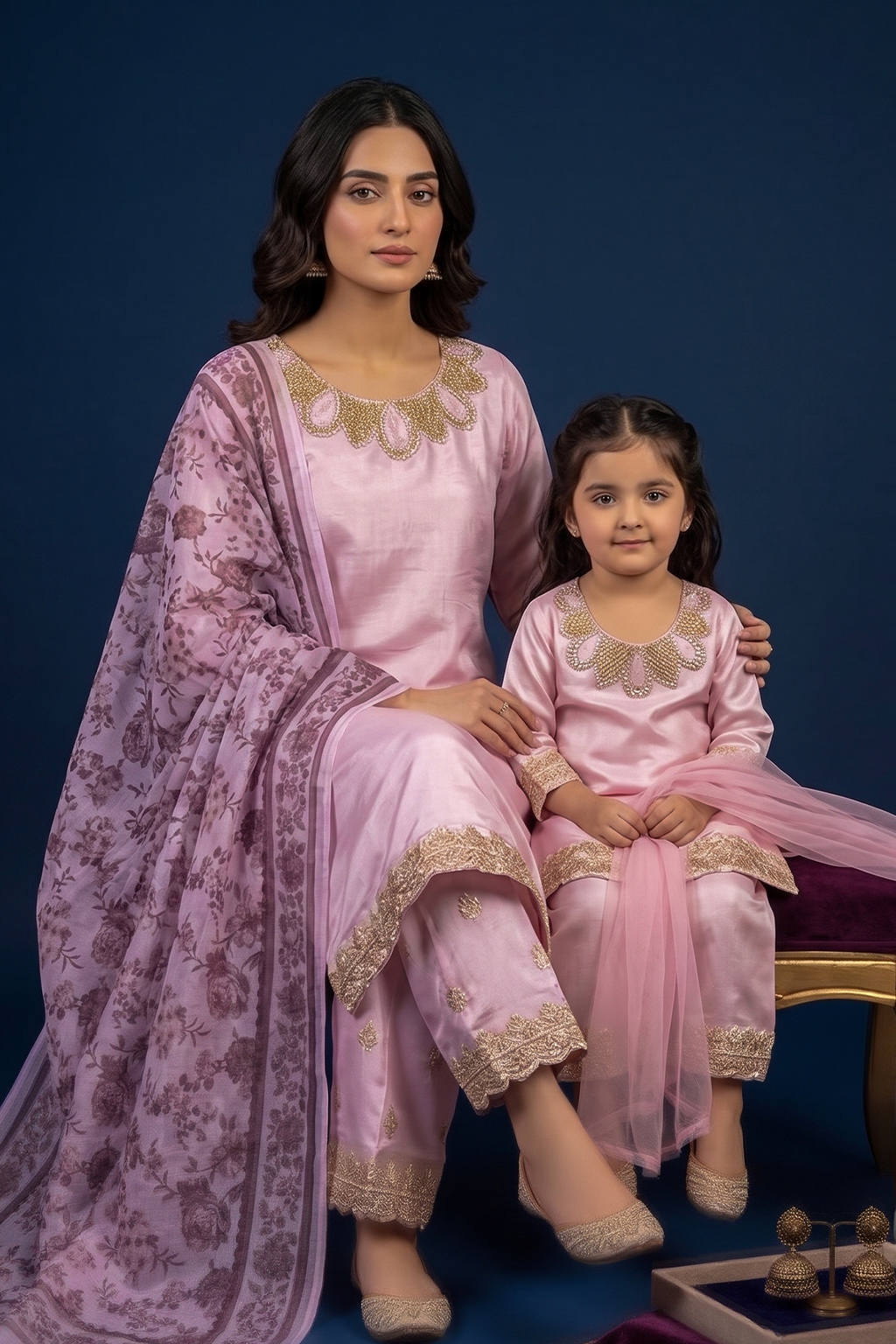 Blush Harmony – Mommy & Me Luxury Silk 3PC Matching Set