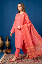 Coral Pink – Premium Unstitched Embroidered Lawn 3PC Dress with Lawn Dupatta
