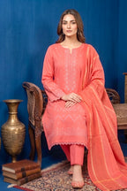 Coral Pink – Premium Unstitched Embroidered Lawn 3PC Dress with Lawn Dupatta