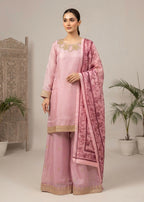 Blush Royale – Pastel Pink Luxury Embroidered Silk 3PC Dress with Net Printed Dupatta