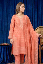 Salmon Peach – Premium Unstitched Embroidered Lawn 3PC Dress with Chiffon Dupatta