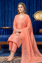 Salmon Peach – Premium Unstitched Embroidered Lawn 3PC Dress with Chiffon Dupatta