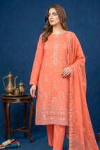 Soft Salmon Orange – Premium Unstitched Embroidered Lawn 3PC Dress with Chiffon Dupatta